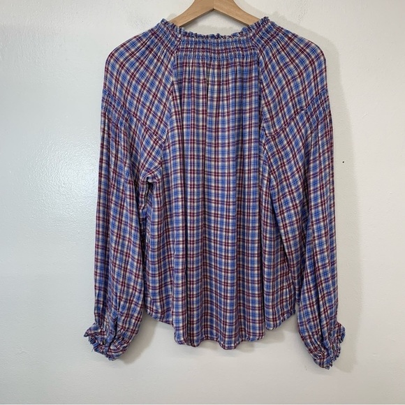 Democracy  Plaid Pop Over  Blouse Top Woman Large  Ruffle  Long Sleeve Western - Picture 5 of 12